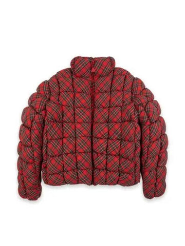 Unisex Plaid Biscut Quilted Puffer Coat Red - ERL - BALAAN 1