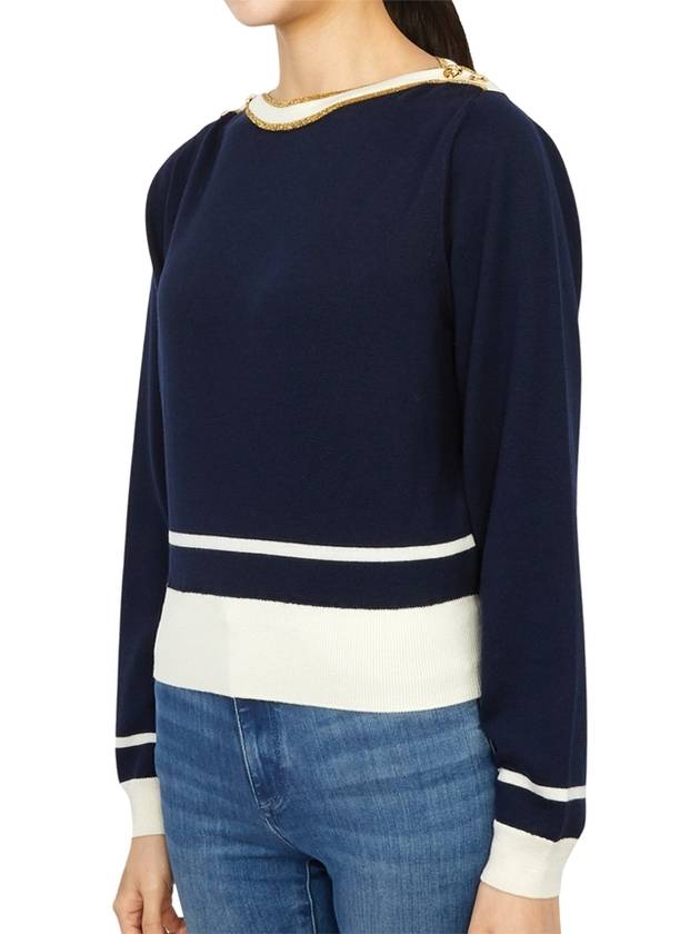 Boat Neck Knit Top Navy - GUCCI - BALAAN 3