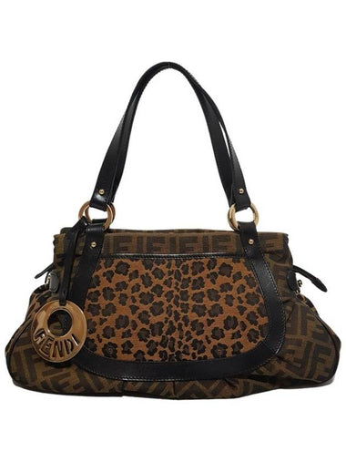 Women s 8BR628 Zuka Leopard Fabric Gold Logo Decorated Shoulder Bag - FENDI - BALAAN 1