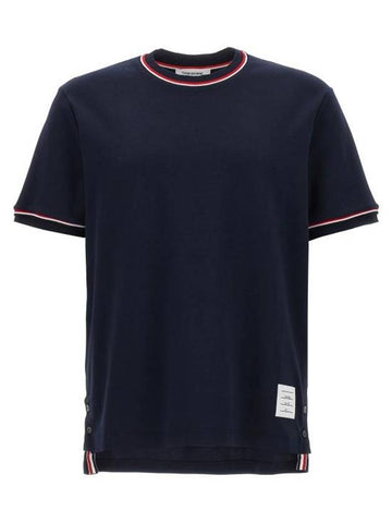 RWB Trimmed Cotton Short Sleeve T-Shirt Navy - THOM BROWNE - BALAAN 1
