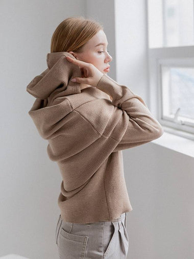 Women's Muffler Set Hoodie Knit Top Beige - PRETONE - BALAAN 1