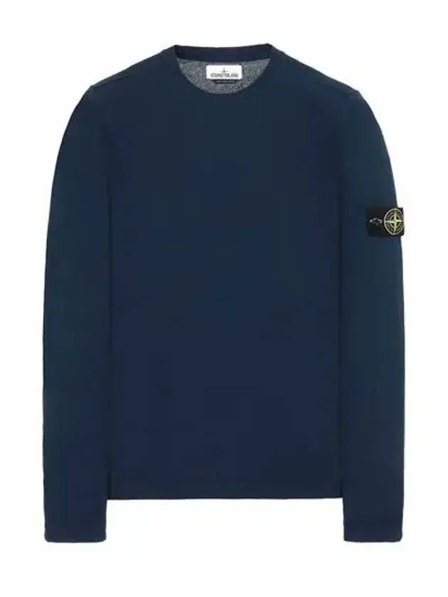 Men's Wappen Patch Crew Neck Cotton Knit Top Navy - STONE ISLAND - BALAAN 1