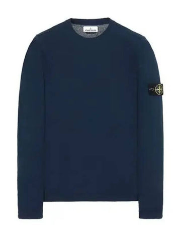 Men's Wappen Patch Crew Neck Cotton Knit Top Navy - STONE ISLAND - BALAAN 1