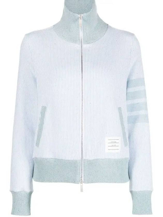 Women's 4-Bar Funnel-Neck Zip-Up Jacket Blue - THOM BROWNE - BALAAN 2