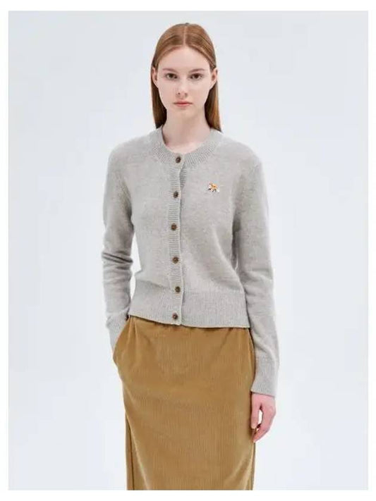 Women s Fox Patch Fitted Spring Fall Cardigan Light Gray Melange Domestic Product GM0024073048920 - MAISON KITSUNE - BALAAN 1