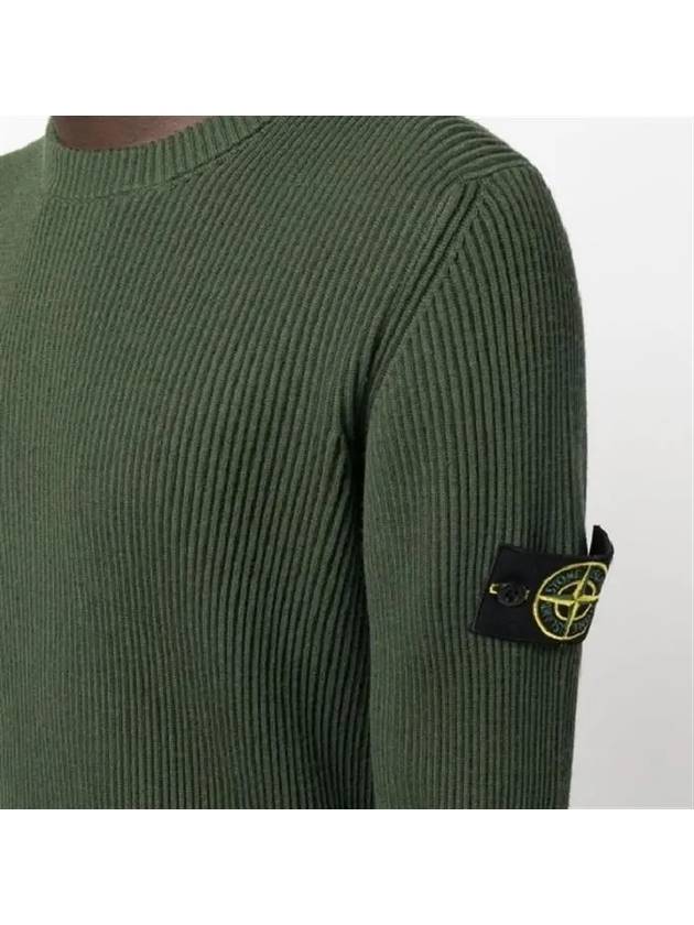 Wappen Patch Crew Neck Ribbed Wool Knit Top Green - STONE ISLAND - BALAAN 6