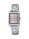 Square Plated Metal Analog Watch Silver Pink - CASIO - BALAAN 2