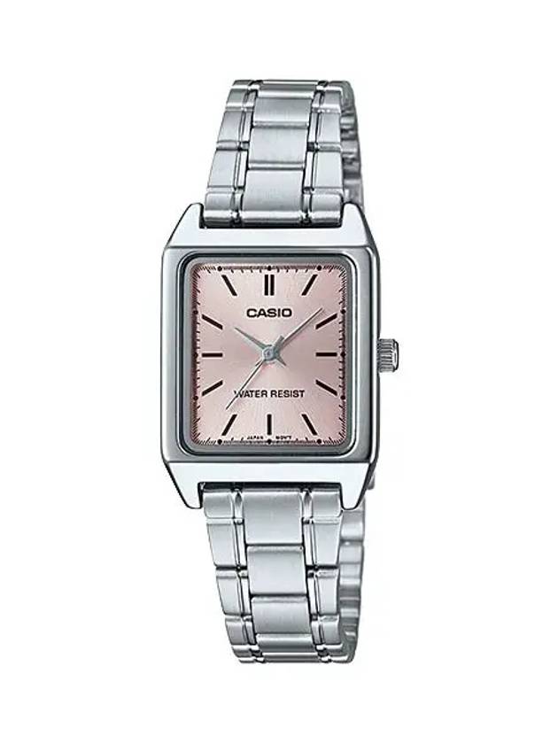 Square Plated Metal Analog Watch Silver Pink - CASIO - BALAAN 2