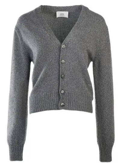 Embroidered Heart Logo Cashmere Cardigan Heather Grey - AMI - BALAAN 2