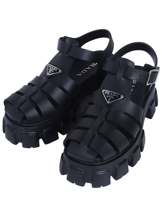 triangle logo chunky rubber sandals black - PRADA - BALAAN 2