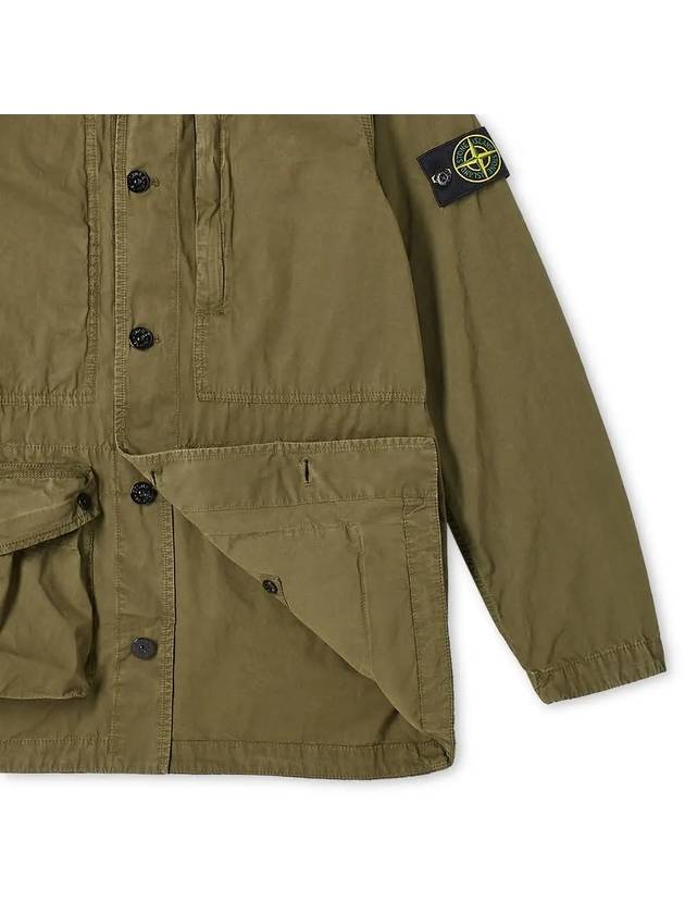 Men's Waffen Patch Cotton Pocket Old Effect Jacket Olive Green - STONE ISLAND - BALAAN.