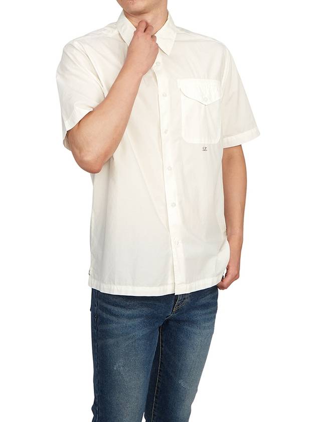 Poplin small logo button short-sleeved shirt - CP COMPANY - BALAAN.