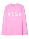 Milano Brushed Logo Cotton Long Sleeve T-Shirt Pink - MSGM - BALAAN 1