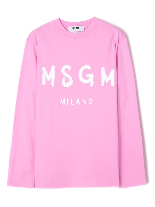 Milano Brushed Logo Cotton Long Sleeve T-Shirt Pink - MSGM - BALAAN 1