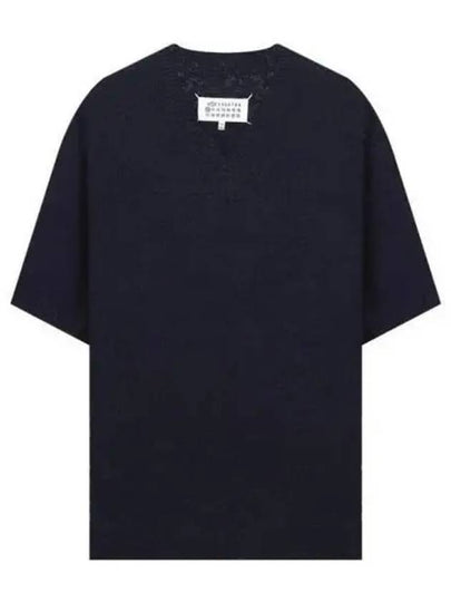 V-Neck Knit Top Navy - MAISON MARGIELA - BALAAN 2