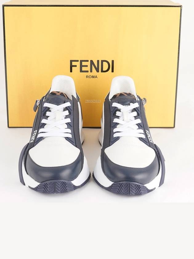 Flow FF Jacquard Leather Running Low Top Sneakers Blue - FENDI - BALAAN 3