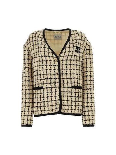 Single Breasted Check Lame Jacket Ivory - MIU MIU - BALAAN 2