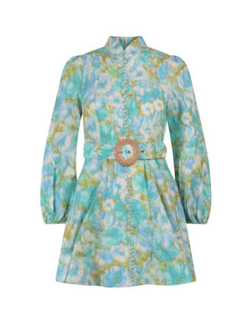 Women's High Tide Button Ikat Floral Short Dress Aqua - ZIMMERMANN - BALAAN 1