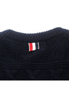 Men's Navy Aran Cable Classic Crew Neck Knit - THOM BROWNE - BALAAN.