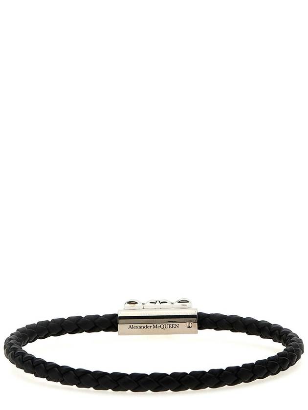 Seal Logo Leather Bracelet Black - ALEXANDER MCQUEEN - BALAAN 3