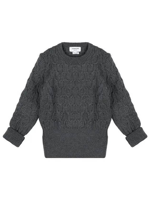 Merino Crisscross Cable Stitch Crewneck Knit Top Grey - THOM BROWNE - BALAAN 2