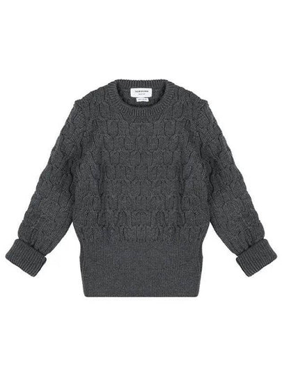 Merino Crisscross Cable Stitch Crewneck Knit Top Grey - THOM BROWNE - BALAAN 2