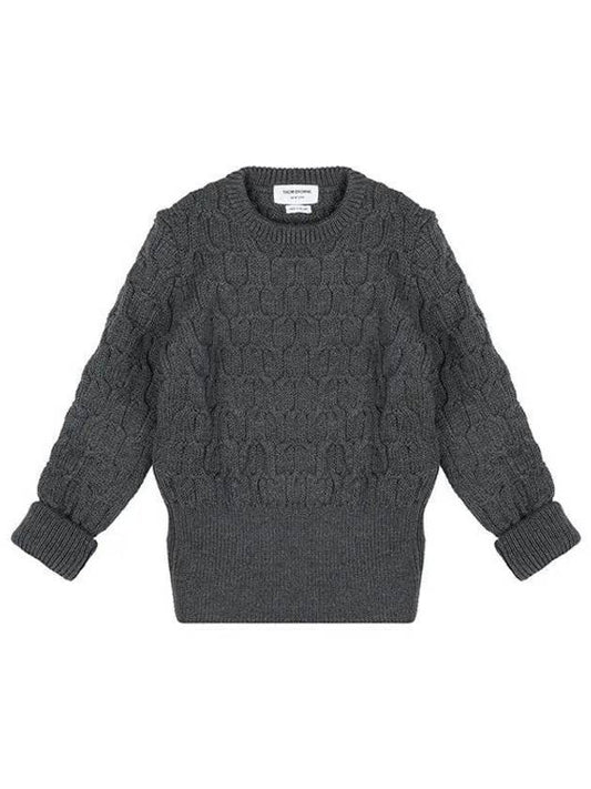 Merino Crisscross Cable Stitch Crewneck Knit Top Grey - THOM BROWNE - BALAAN 2