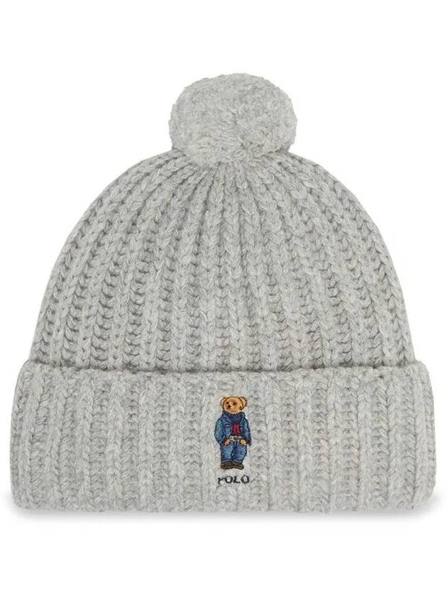 Bear Motif Cable Wool Beanie Grey - POLO RALPH LAUREN - BALAAN 2