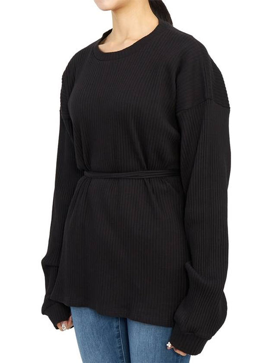 Women's Wrap Short Sleeve T-Shirt FSHL RIB 000 BLACK - BASERANGE - BALAAN 2