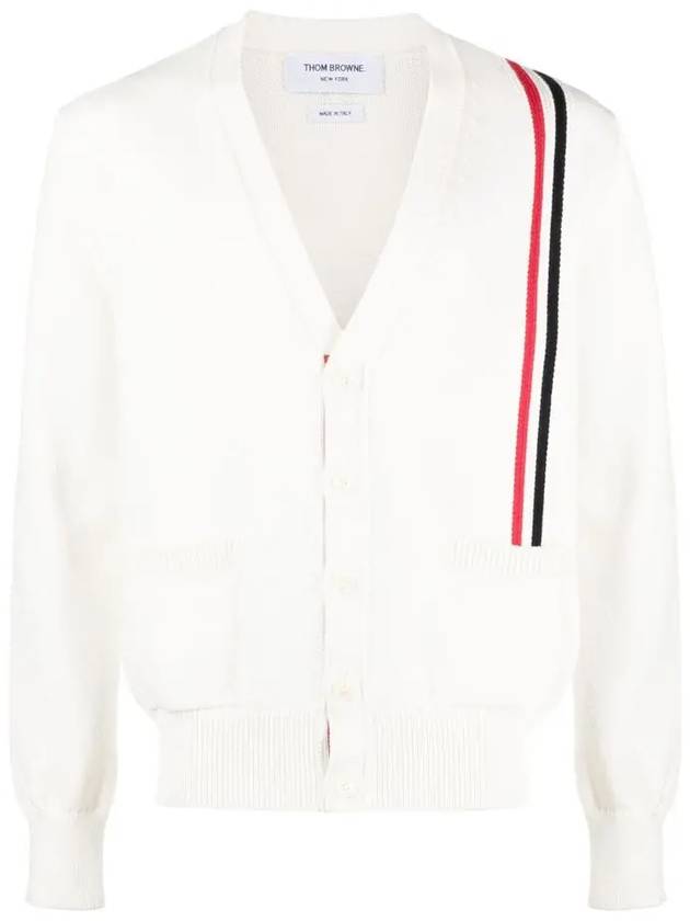 RWB Striped Intarsia Cotton Cardigan White - THOM BROWNE - BALAAN 3