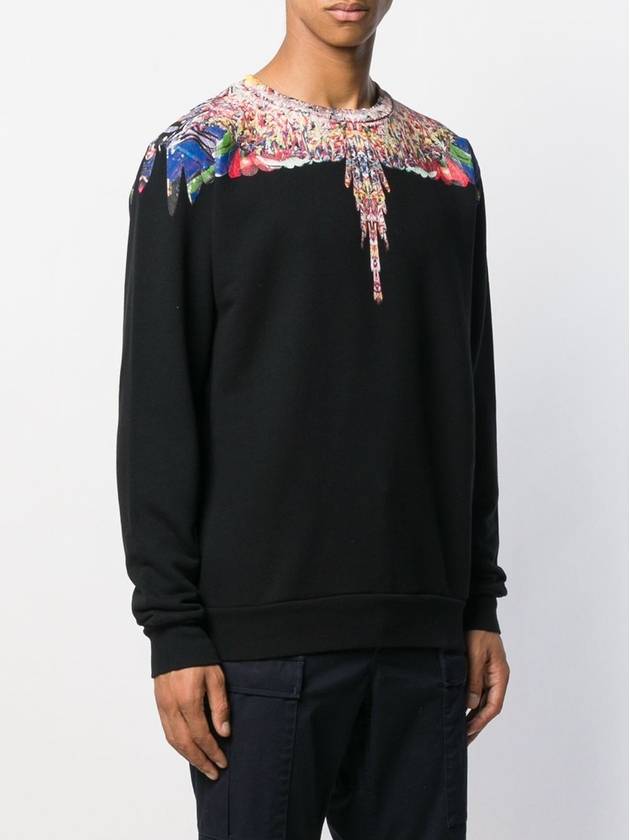 Men's Wings Print Round Sweatshirt Black - MARCELO BURLON - BALAAN 5