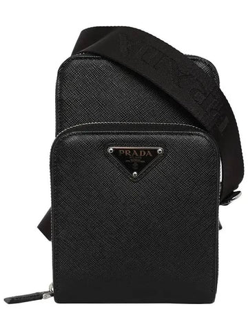 Saffiano Strap Phone Case Black - PRADA - BALAAN 1