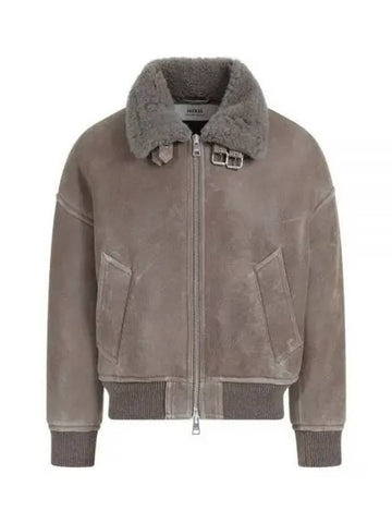 Zip-Up Leather Jacket Grey - AMI - BALAAN 1