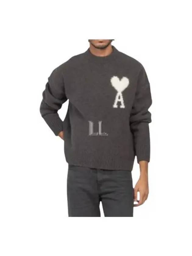 Intarsia Logo Crewneck Knit Top Dark Grey - AMI - BALAAN 2