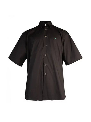 Men's R Mini Embroidered Cotton Short Sleeve Shirt Black - RAF SIMONS - BALAAN 1