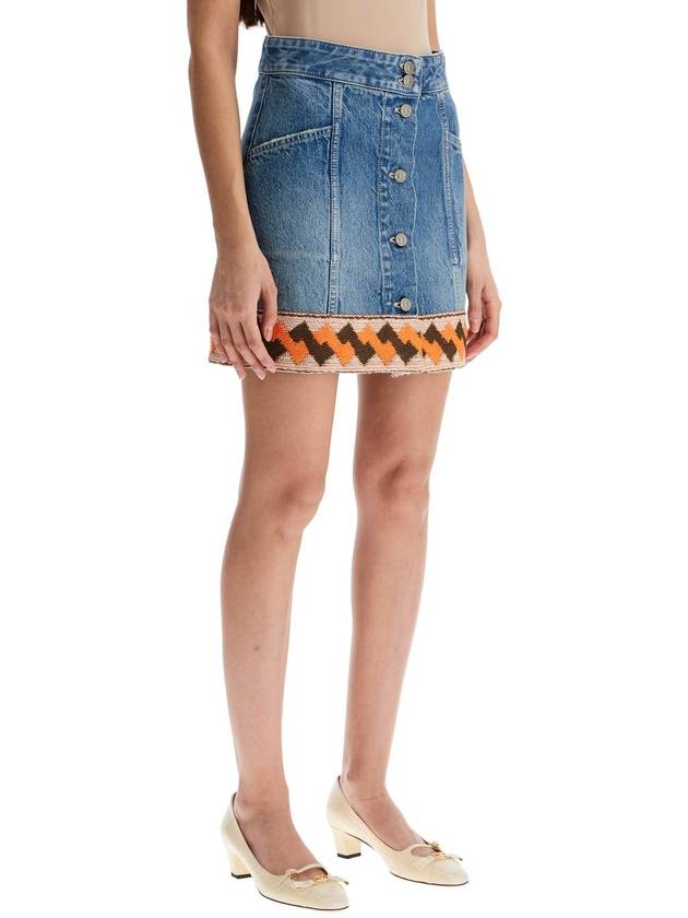 medium blue denim skirt with geometric trim - VALENTINO - BALAAN 2