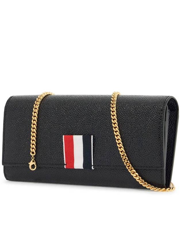 Pebble Grain Leather Wide RWB Grosgrain Flap Chain Long Wallet Black - THOM BROWNE - BALAAN 4