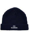 Embroidered Logo Ribbed Beanie Navy - VALENTINO - BALAAN 2