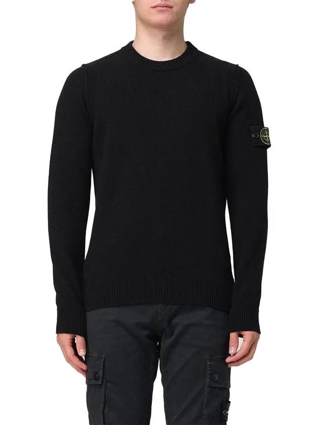 Logo Patch Lambswool Crewneck Knit Top Black - STONE ISLAND - BALAAN 2