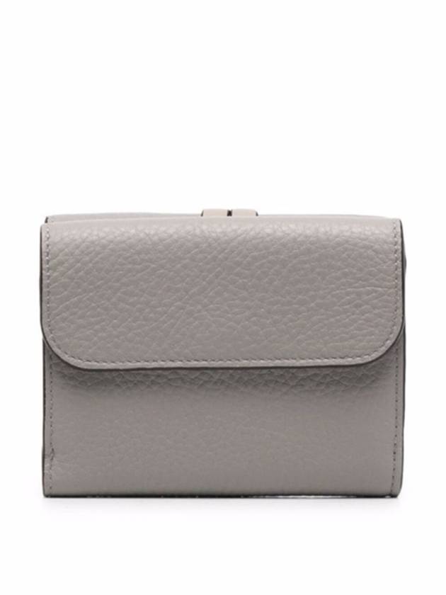 Alphabet Grain Leather Flap Small Half Wallet Grey - CHLOE - BALAAN 3