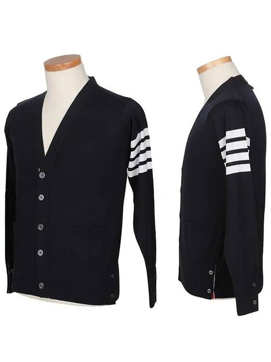 MKC002A Y1014 415 Fine Merino Wool V Neck Navy Cardigan - THOM BROWNE - BALAAN 2