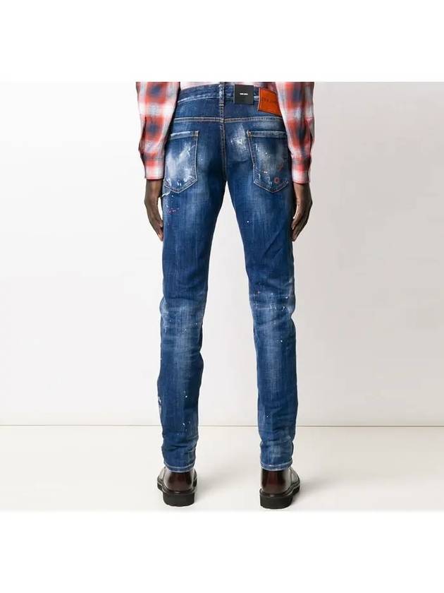 Men's Distressed Detail Paint Slim Fit Denim Jeans Blue - DSQUARED2 - BALAAN.