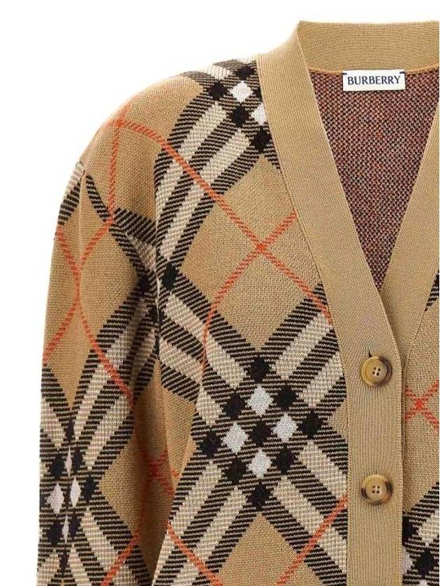 Check Wool Blend Cardigan Beige - BURBERRY - BALAAN 4