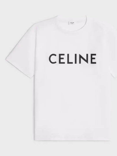 Logo Print Cotton Short Sleeve T-shirt White - CELINE - BALAAN 2