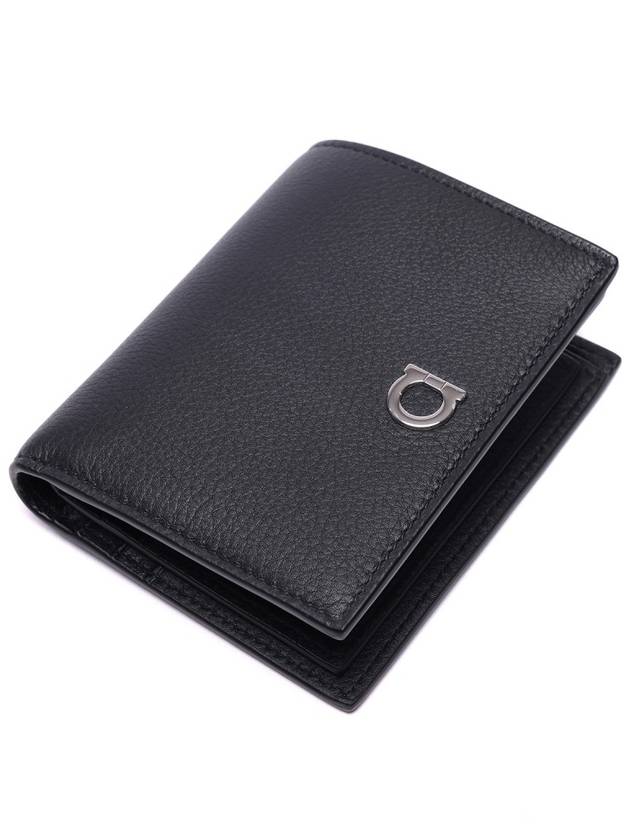 Gancini Silver Logo Leather Half Wallet Black - SALVATORE FERRAGAMO - BALAAN 6