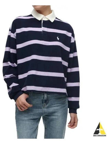 W two tone striped oversized rugby shirt blue - POLO RALPH LAUREN - BALAAN 1