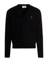 Heart Logo Merino Wool Cardigan Black - AMI - BALAAN 2