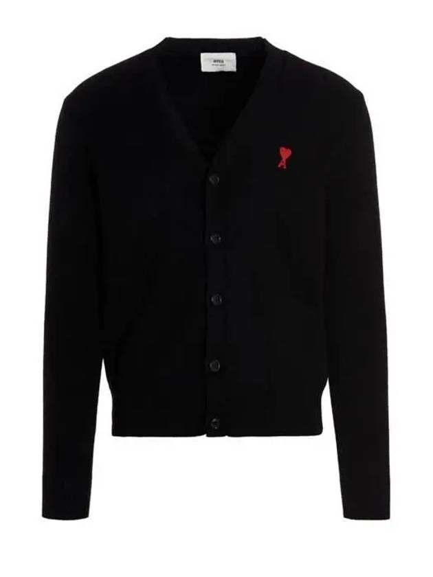 Heart Logo Merino Wool Cardigan Black - AMI - BALAAN 2