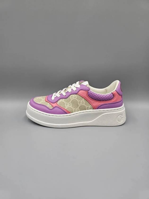 Women's GG Embossed Low Top Sneakers Beige Purple - GUCCI - BALAAN 4