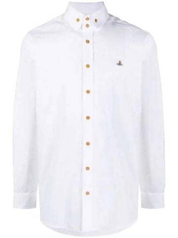 Men's Embroidered ORB Logo Long Sleeve Shirt White - VIVIENNE WESTWOOD - BALAAN 1